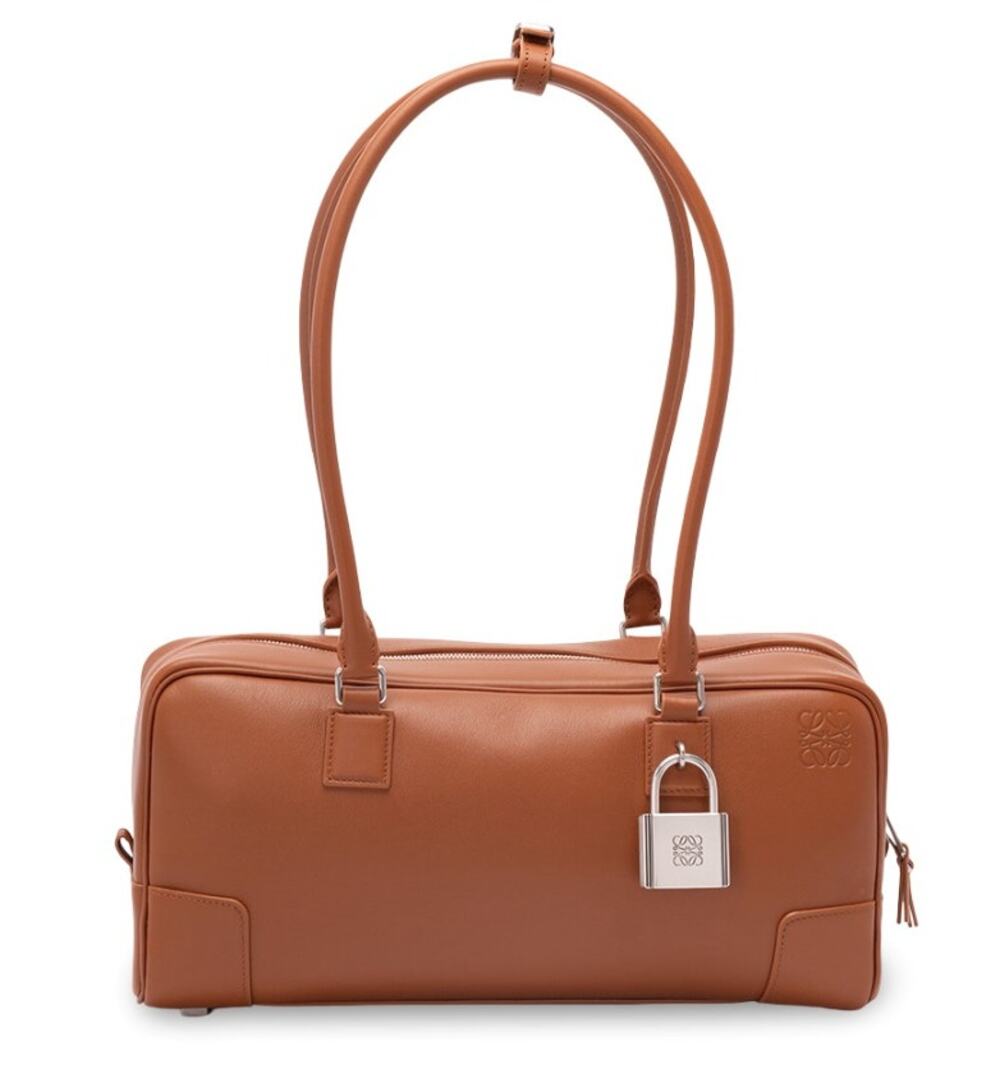 NEW LOEWE $4400 AMAZONA 31 CROPPED LEATHER ANAGRAM LOCK TAN BAG PURSE AUTHENTIC!